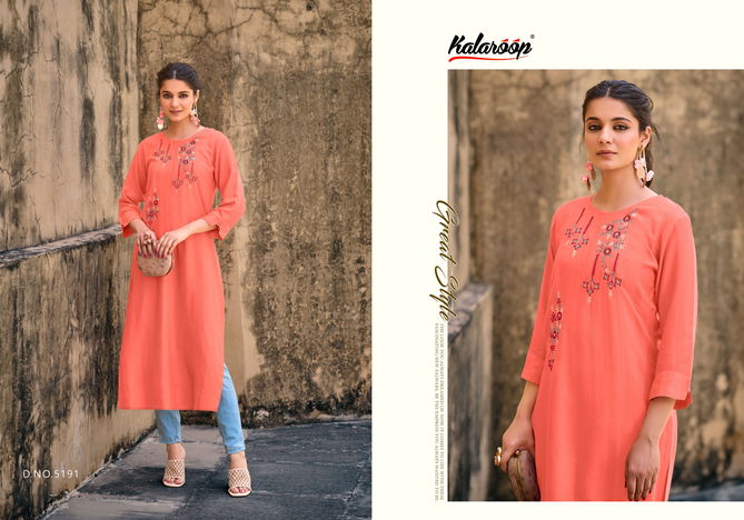 Kaviya By Kalaroop Designer Embroidery Kurtis Wholesale Market In Surat